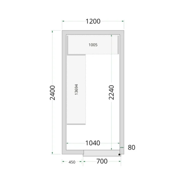 Kølerumspaneler 80 mm CR 120x240x220, set forfra