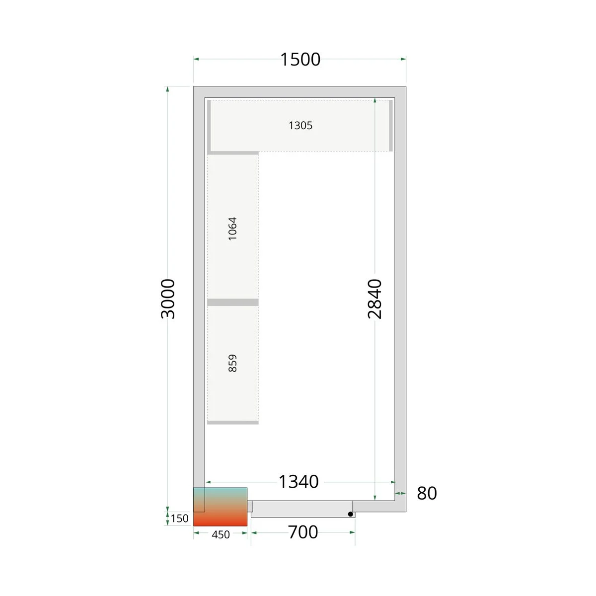 Kølerumspaneler 80 mm CR 150x300x212 NF billede