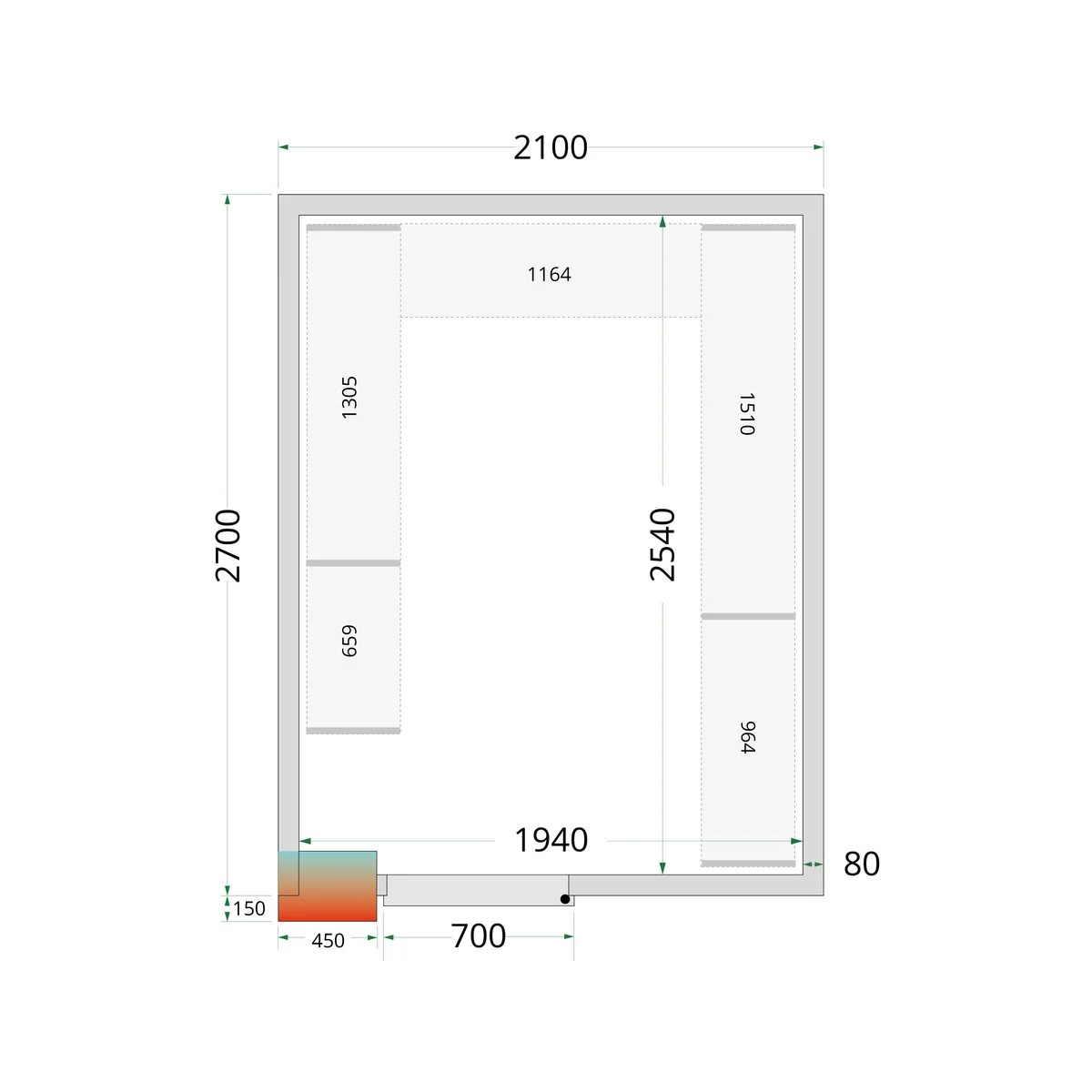 Kølerumspaneler 80 mm CR 210x270x212 NF billede