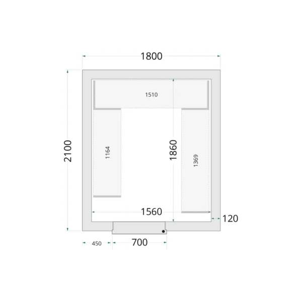 Fryserumspaneler 120 mm CR 180x210x220, set forfra