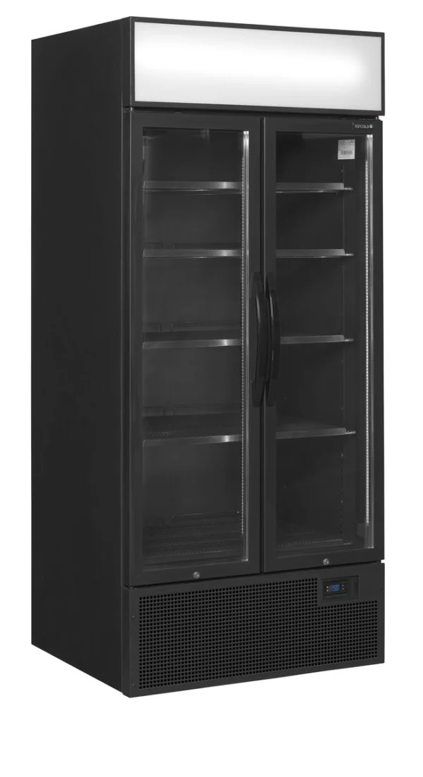 Sort 2-dørs displaykøler med lystop FSC891H Black, set forfra