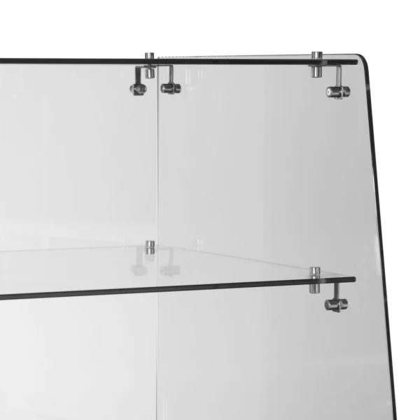 Komplet fladglas med hylde, set forfra