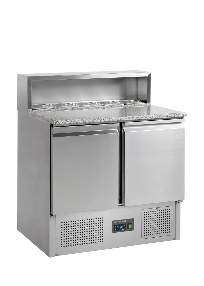 Rustfri pizzabord PT920 med to døre og arbejdsplade i 110 cm højde